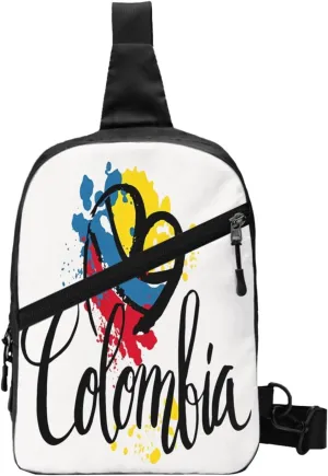 I Love Colombia National Flag Colors Heart Packable Crossbody Bag Portable Sling Bags Foldable Travel Daypack Reusable Sports Shoulder Backpack Diagonally Chest Bag for Workout