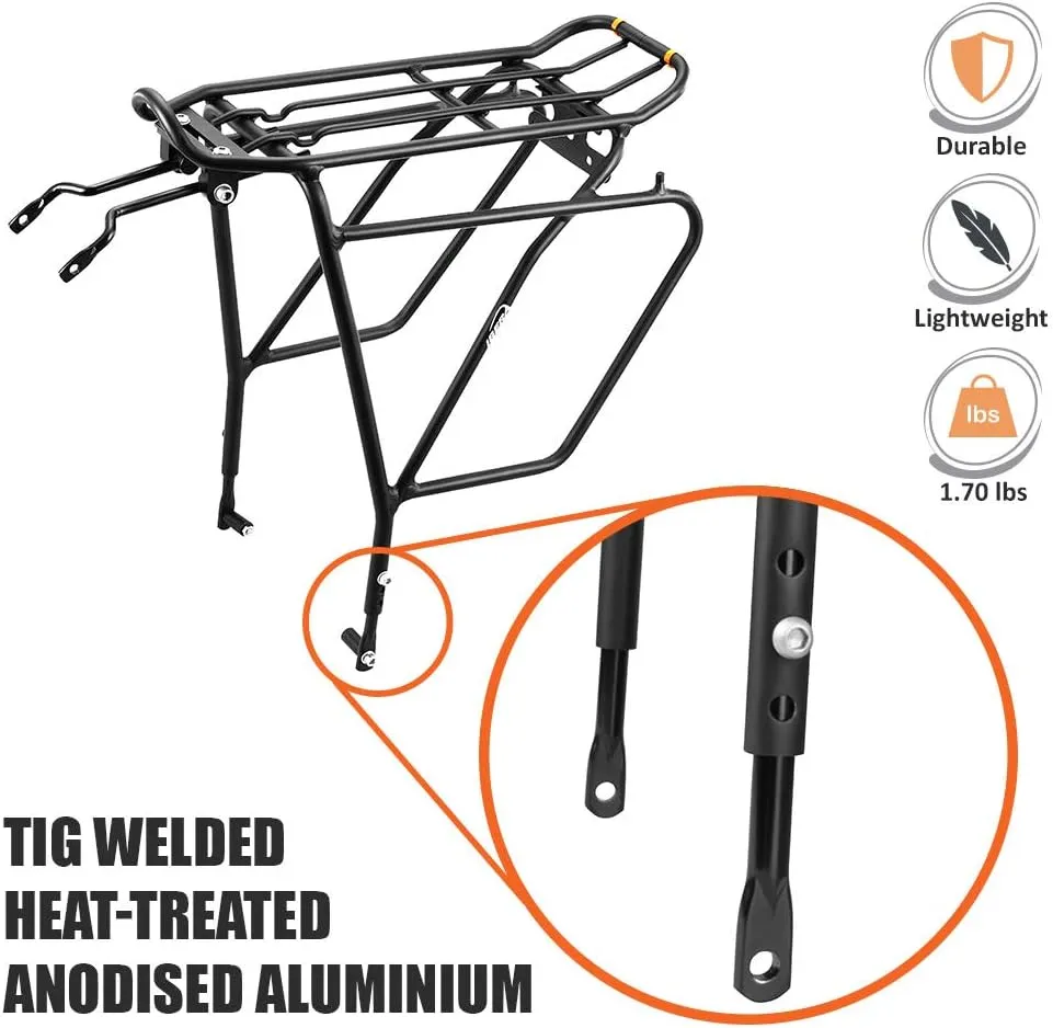 Ibera Bike Rack - Bicycle Touring Carrier Plus  for Disc Brake/Non-Disc Brake Mount, Fat Tire Bikes, Frame-Mounted for Heavier Top & Side Loads, Height Adjustable for 26"-29" Frames