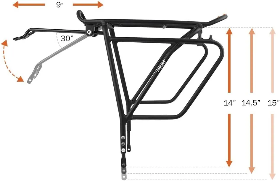 Ibera Bike Rack - Bicycle Touring Carrier Plus  for Disc Brake/Non-Disc Brake Mount, Fat Tire Bikes, Frame-Mounted for Heavier Top & Side Loads, Height Adjustable for 26"-29" Frames