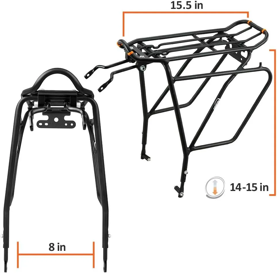 Ibera Bike Rack - Bicycle Touring Carrier Plus  for Disc Brake/Non-Disc Brake Mount, Fat Tire Bikes, Frame-Mounted for Heavier Top & Side Loads, Height Adjustable for 26"-29" Frames