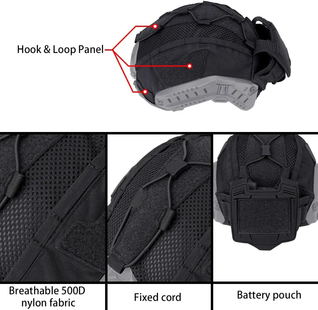 IDOGEAR Tactical Helmet Cover with Battery Rear Pouch for Fast Helmet Size M/L & L/XL Military Paintball Hunting Shooting Gear - 500D Nylon
