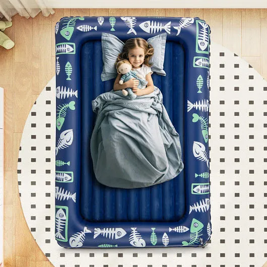 Inflatable Toddler Travel Bed with Electric Pump and Raised Bed Rails-Blue - Col