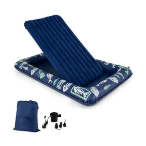 Inflatable Toddler Travel Bed with Electric Pump and Raised Bed Rails-Blue - Col