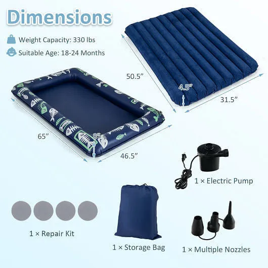 Inflatable Toddler Travel Bed with Electric Pump and Raised Bed Rails-Blue - Col