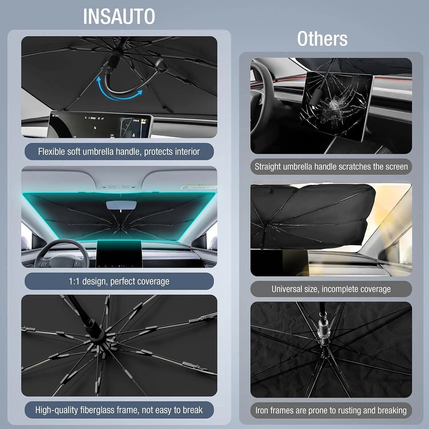INSAUTO Windshield Sun Shade Umbrella for Dodge RAM 2500 3500 2010-2025, Foldable Front Windshield Sunshade with Storage Bag, Block Out UV Rays & Heat, Keep Car Cool