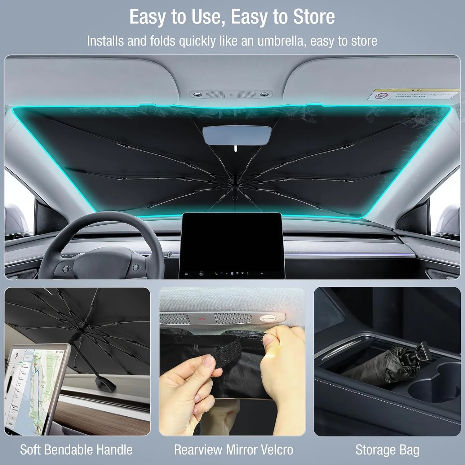 INSAUTO Windshield Sun Shade Umbrella for Dodge RAM 2500 3500 2010-2025, Foldable Front Windshield Sunshade with Storage Bag, Block Out UV Rays & Heat, Keep Car Cool