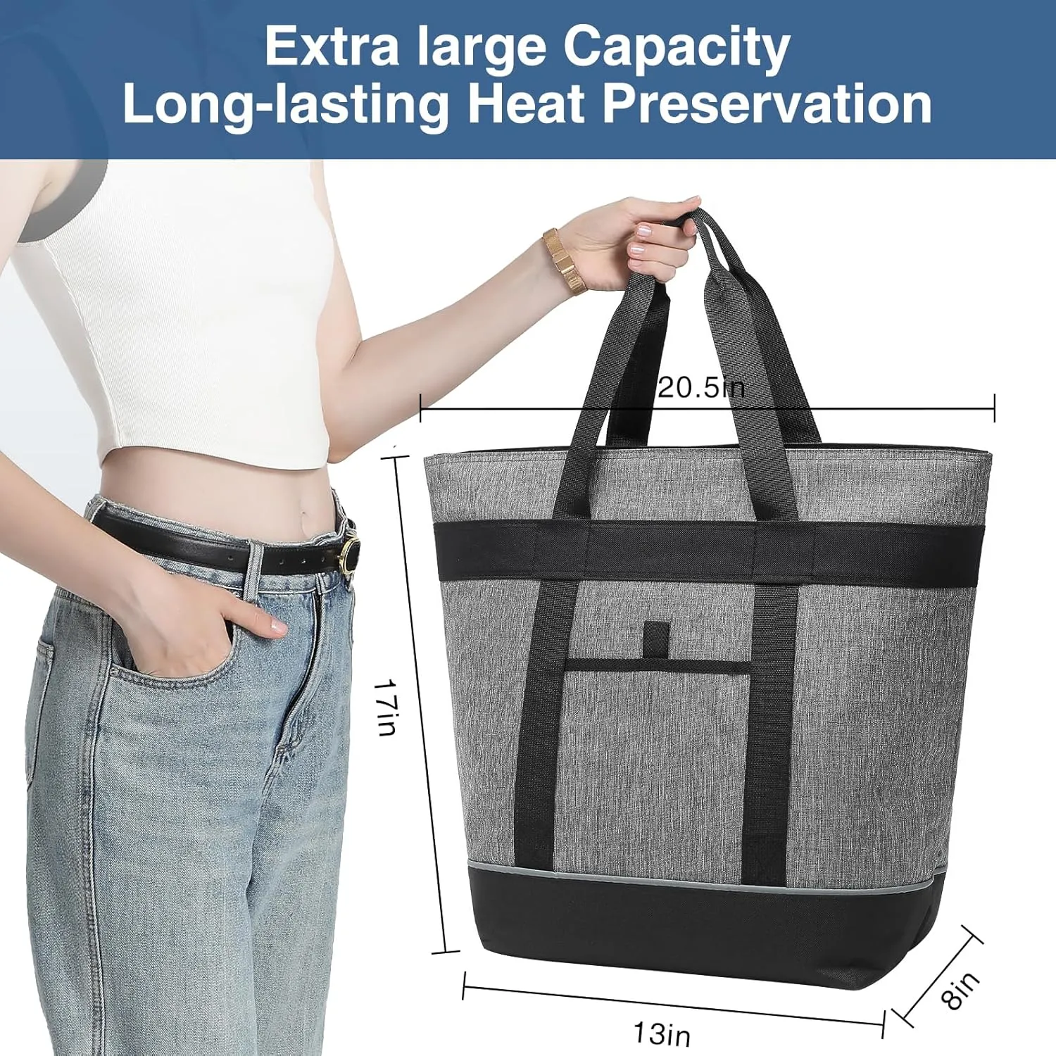 Insulated Cooler Bag - Large Reusable Grocery Tote for Women, Perfect for Transporting Hot or Cold Food, Suitable for Delivery, Travel, and Picnic