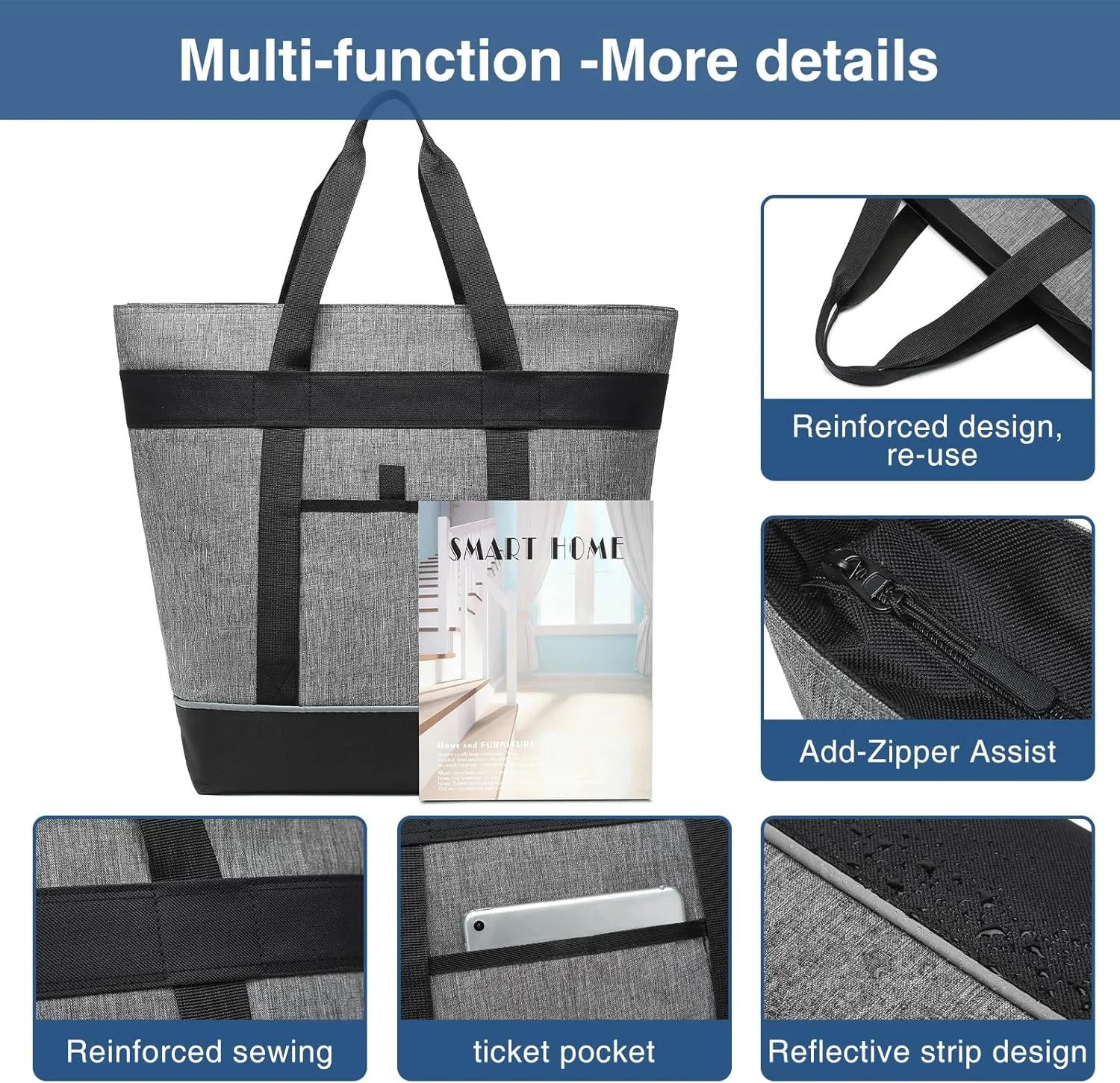 Insulated Cooler Bag - Large Reusable Grocery Tote for Women, Perfect for Transporting Hot or Cold Food, Suitable for Delivery, Travel, and Picnic