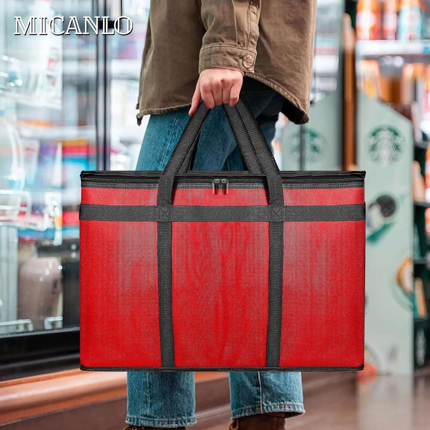 Insulated Food Delivery Bag, Commercial Grade Pizza Carrier for Hot and Cold Food, 79L Reusable Catering Cooler Bag 22x15x14, Pizza Delivery Box for Pizza,Chinese Food,
