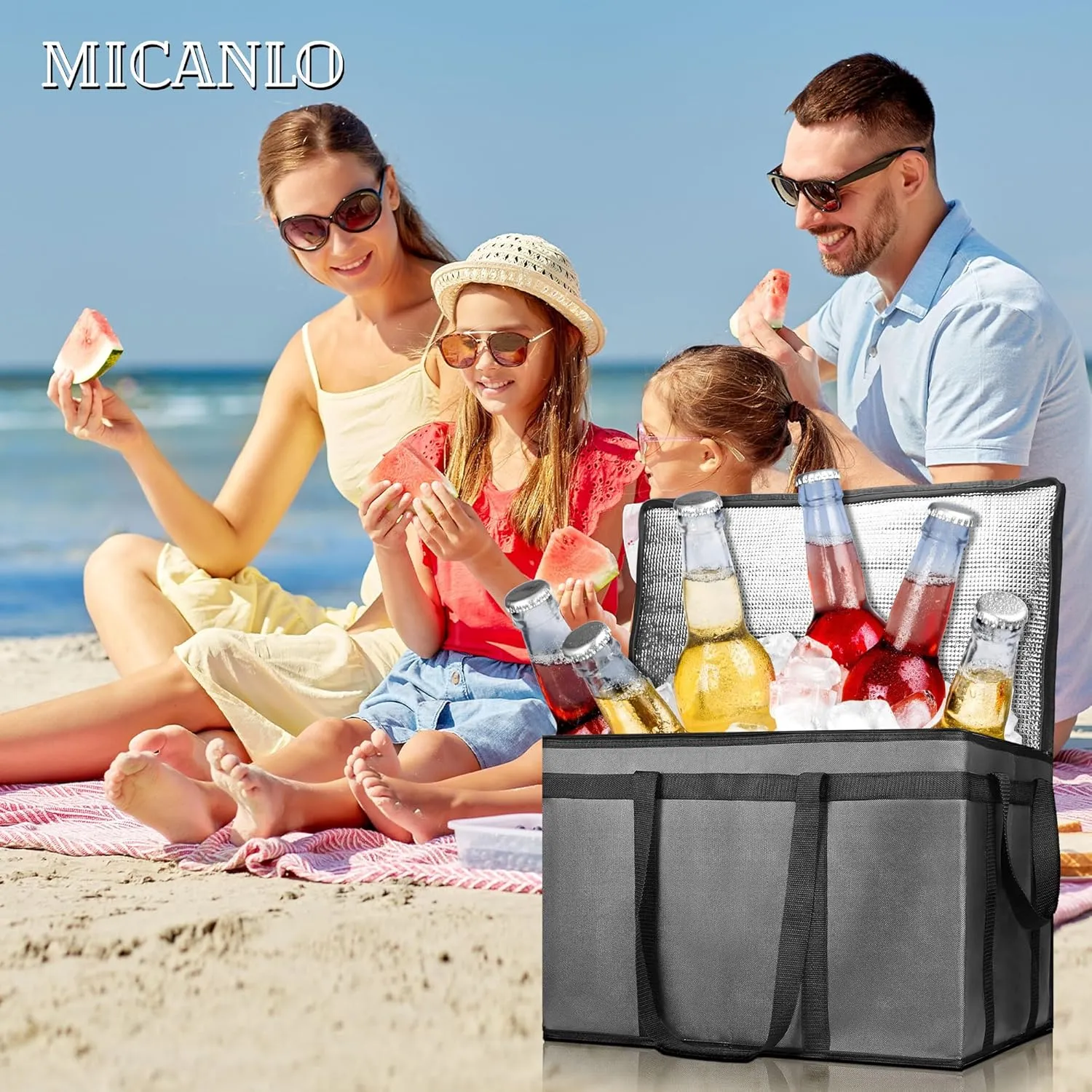 Insulated Food Delivery Bag, Commercial Grade Pizza Carrier for Hot and Cold Food, 79L Reusable Catering Cooler Bag 22x15x14, Pizza Delivery Box for Pizza,Chinese Food,