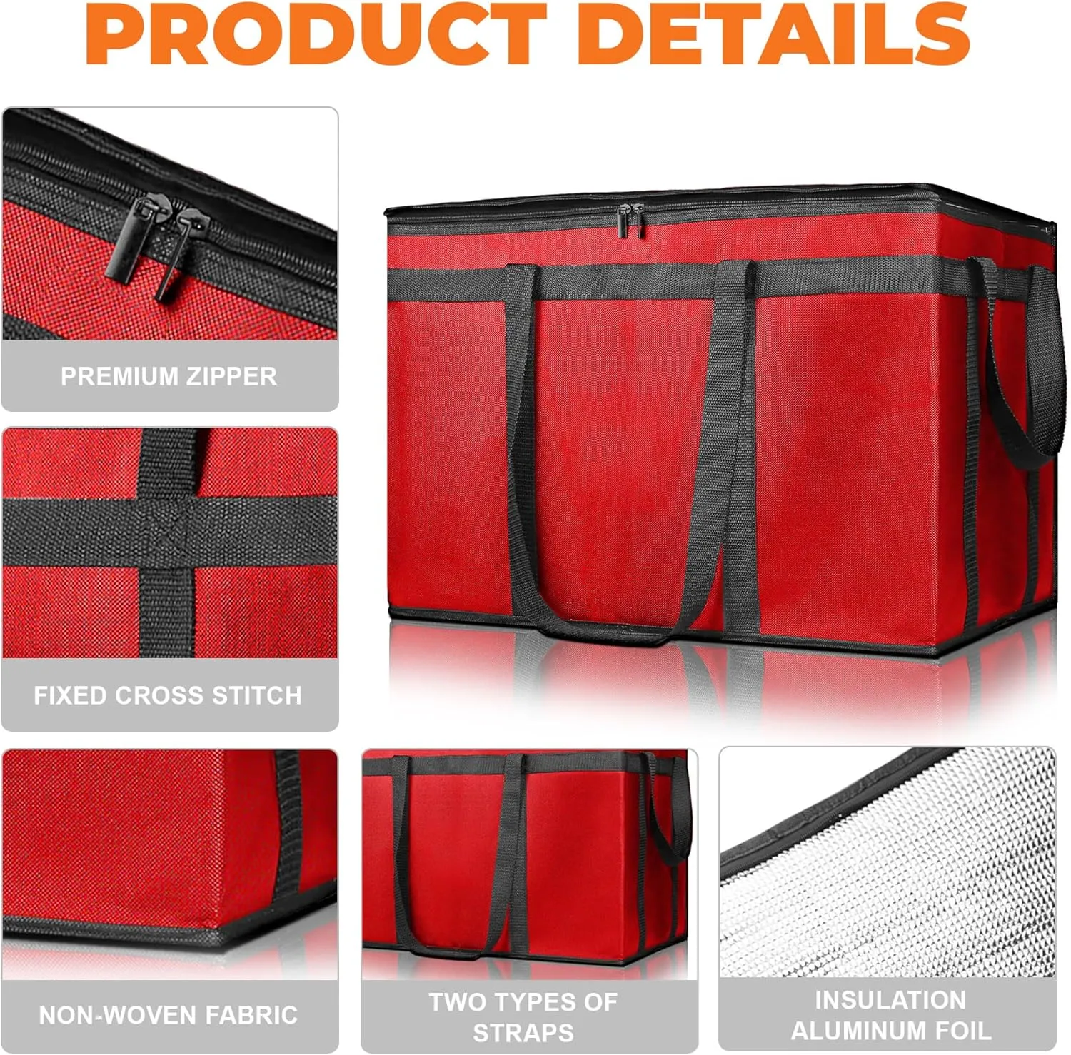 Insulated Food Delivery Bag, Commercial Grade Pizza Carrier for Hot and Cold Food, 79L Reusable Catering Cooler Bag 22x15x14, Pizza Delivery Box for Pizza,Chinese Food,