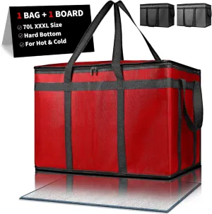 Insulated Food Delivery Bag, Commercial Grade Pizza Carrier for Hot and Cold Food, 79L Reusable Catering Cooler Bag 22x15x14, Pizza Delivery Box for Pizza,Chinese Food,