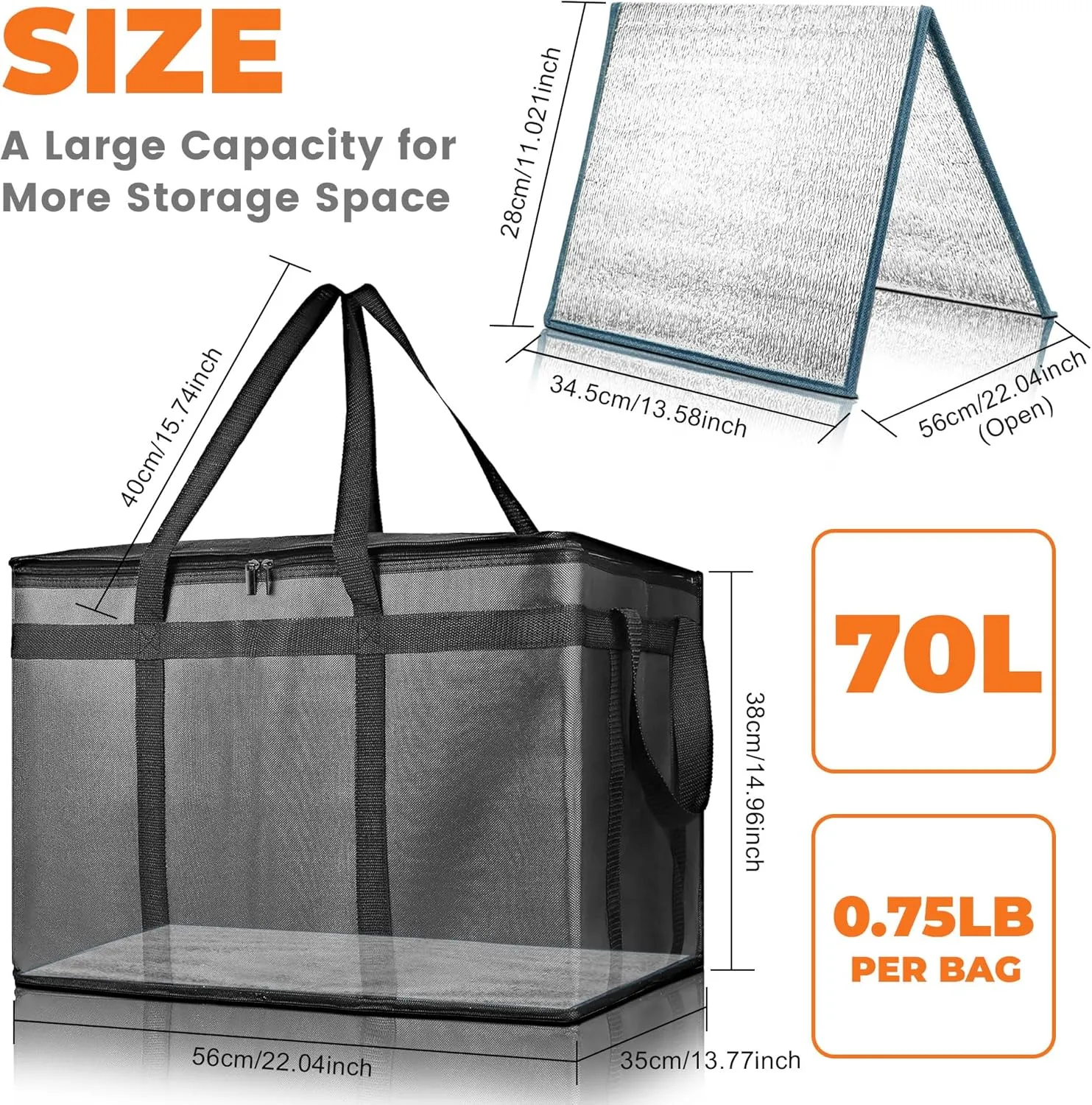 Insulated Food Delivery Bag, Commercial Grade Pizza Carrier for Hot and Cold Food, 79L Reusable Catering Cooler Bag 22x15x14, Pizza Delivery Box for Uber Eats, Doordash Essentials