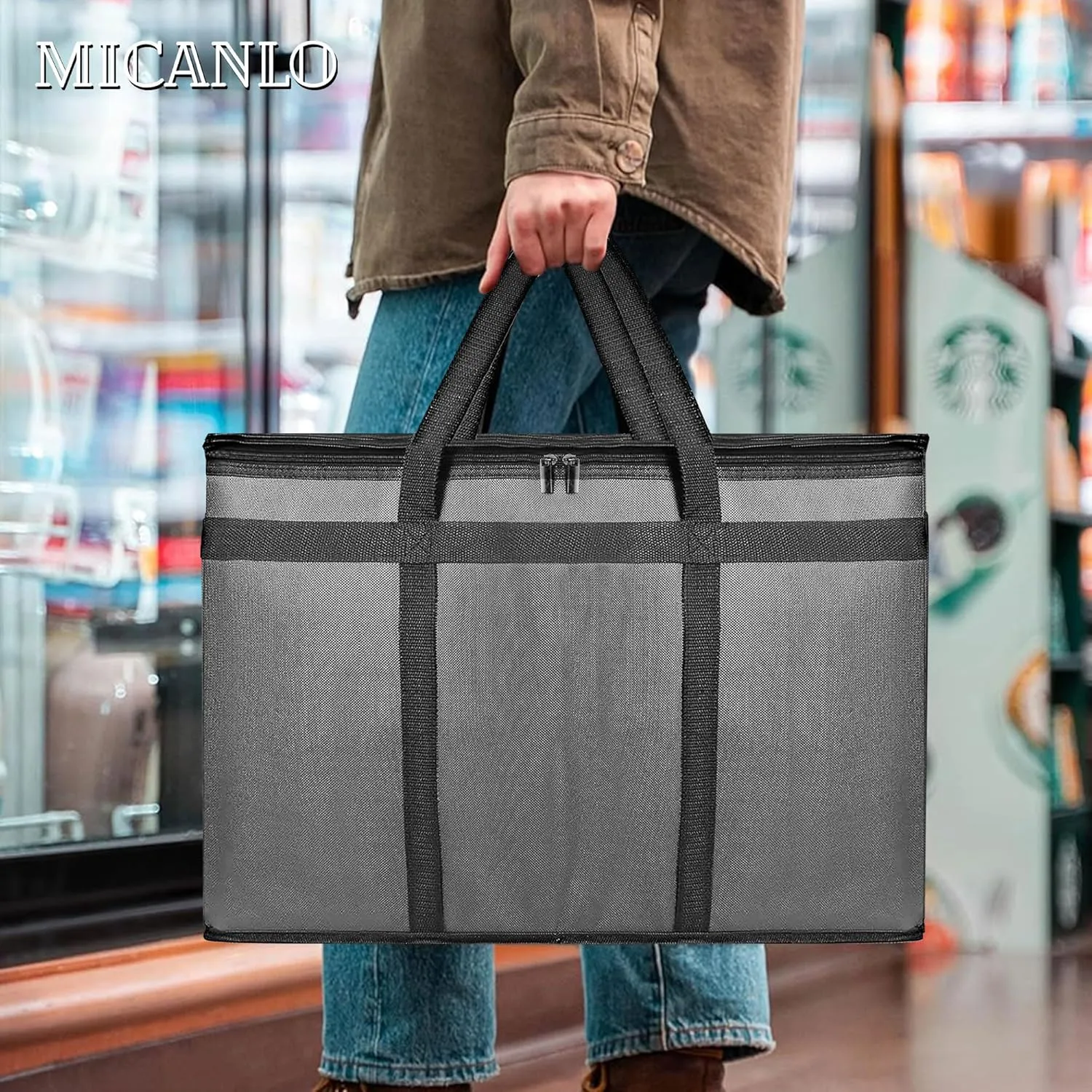 Insulated Food Delivery Bag, Commercial Grade Pizza Carrier for Hot and Cold Food, 79L Reusable Catering Cooler Bag 22x15x14, Pizza Delivery Box for Uber Eats, Doordash Essentials