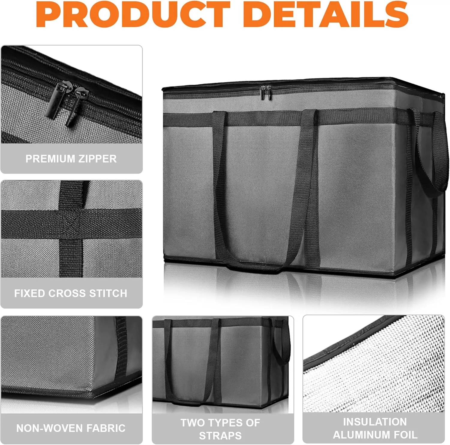 Insulated Food Delivery Bag, Commercial Grade Pizza Carrier for Hot and Cold Food, 79L Reusable Catering Cooler Bag 22x15x14, Pizza Delivery Box for Uber Eats, Doordash Essentials
