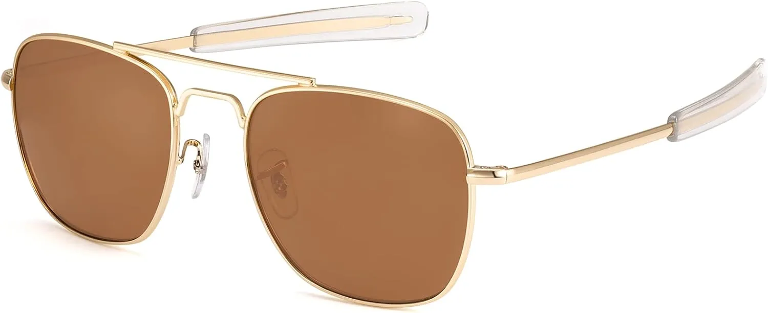 IOHLNG Mens Aviator Sunglasses Polarized 55mm Pilot Military Square Shades with Bayonet Temples