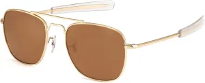 IOHLNG Mens Aviator Sunglasses Polarized 55mm Pilot Military Square Shades with Bayonet Temples