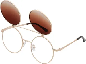 J&L Glasses Retro Flip-Up Round Goggles Steampunk Sunglasses