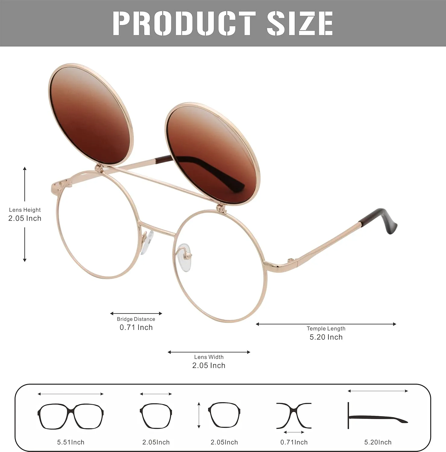 J&L Glasses Retro Flip-Up Round Goggles Steampunk Sunglasses