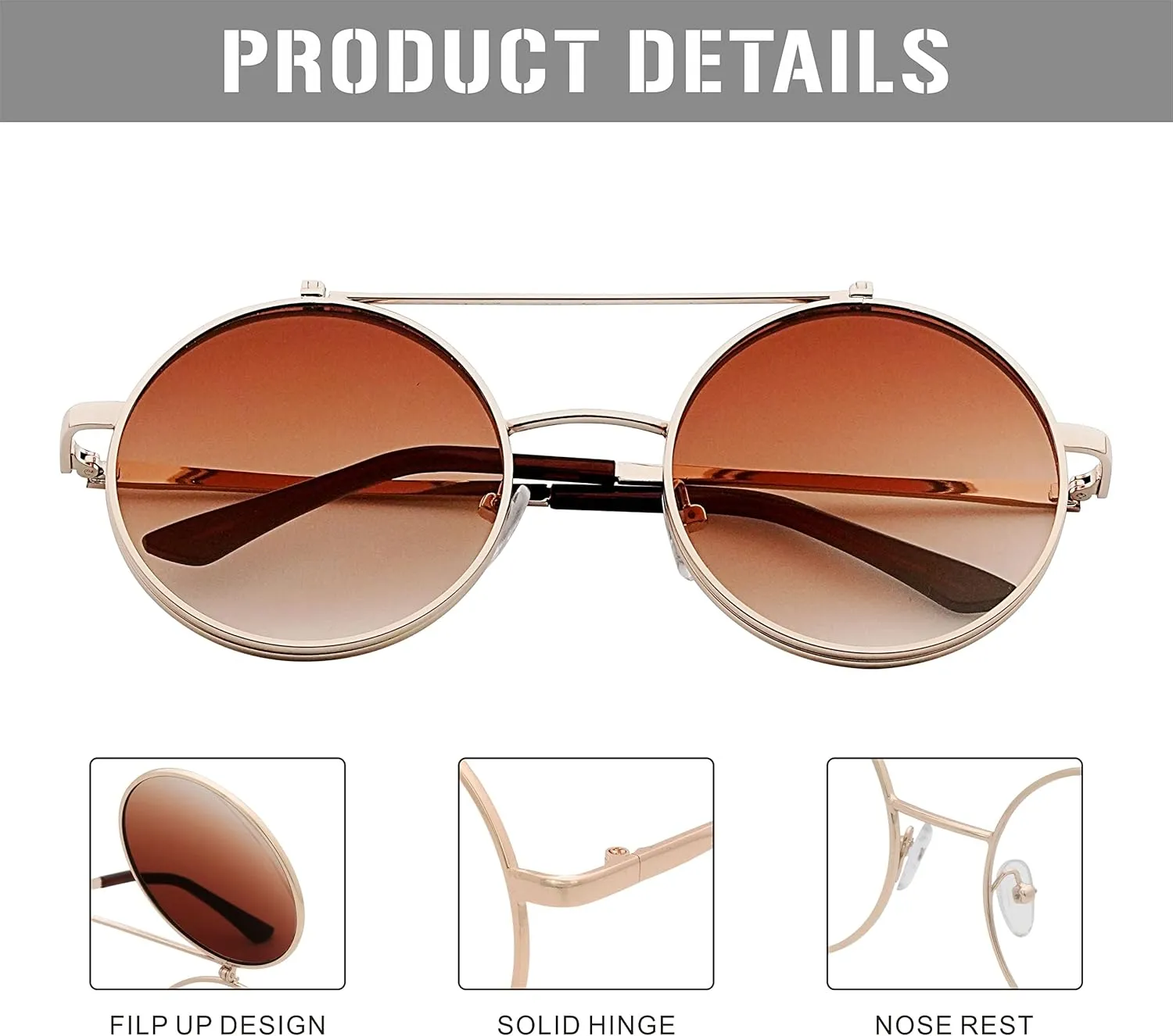 J&L Glasses Retro Flip-Up Round Goggles Steampunk Sunglasses