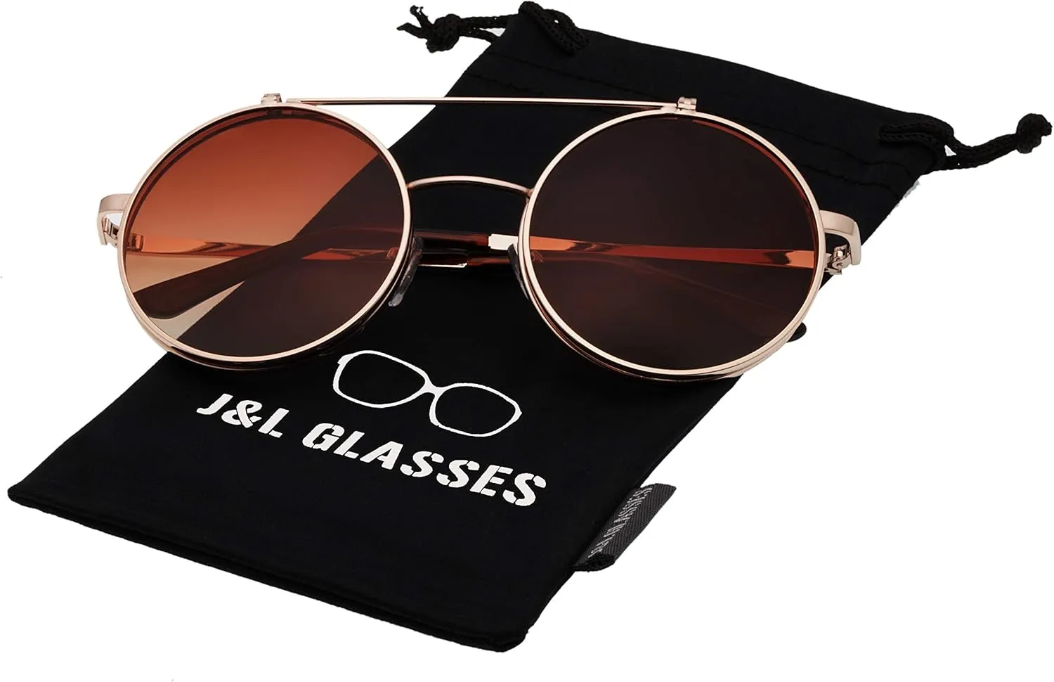 J&L Glasses Retro Flip-Up Round Goggles Steampunk Sunglasses