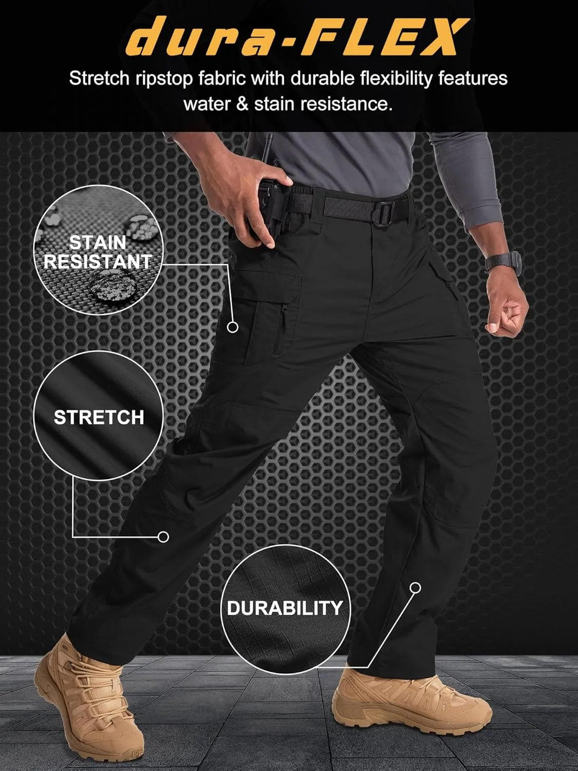 Jessie Kidden Men's Flex Stretch Tactical Pants, Water Resistant Ripstop Cargo Pants Lightweight BDU Outdoor Work Hiking