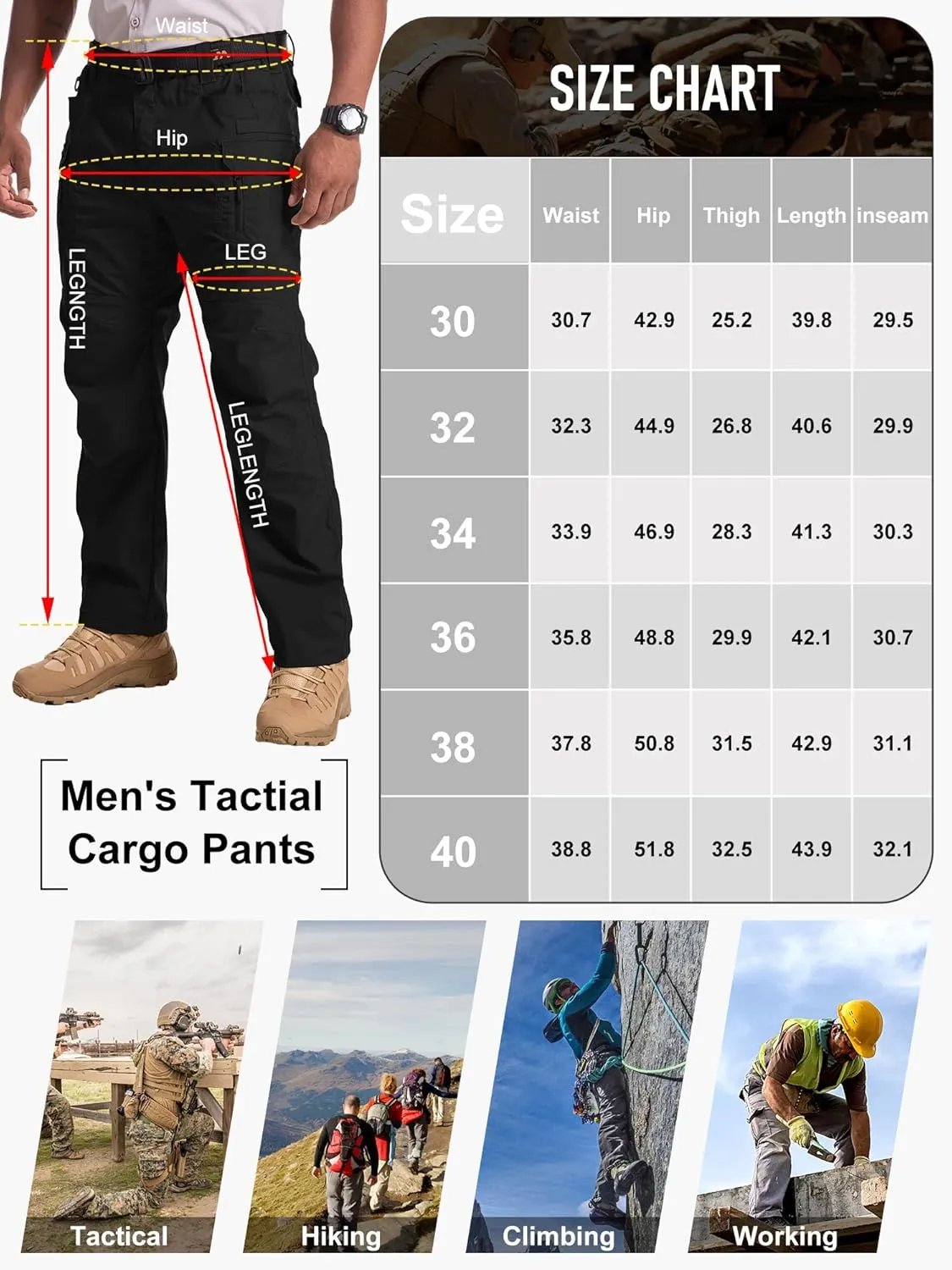 Jessie Kidden Men's Flex Stretch Tactical Pants, Water Resistant Ripstop Cargo Pants Lightweight BDU Outdoor Work Hiking