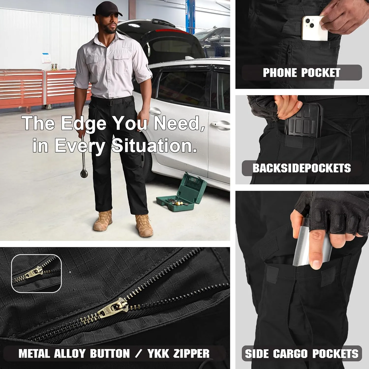 Jessie Kidden Men's Flex Stretch Tactical Pants, Water Resistant Ripstop Cargo Pants Lightweight BDU Outdoor Work Hiking