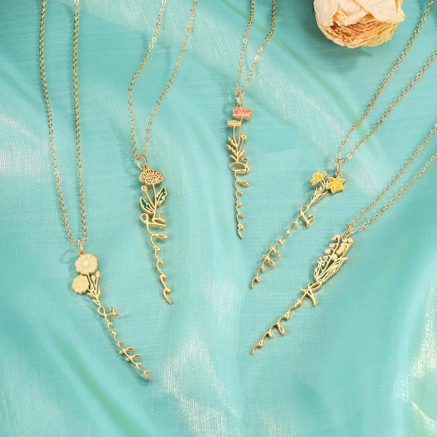 JewelOra Personalized Birth Flower Necklace for Women Custom Any Name Necklace Pendant with Birth Month Flowers Promise Necklace for Women Wife Mother