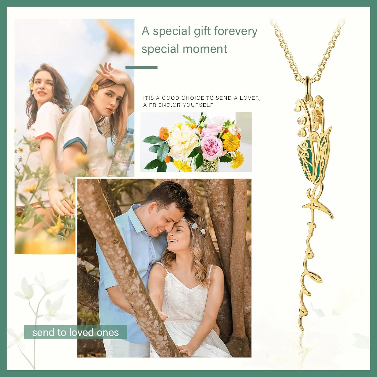 JewelOra Personalized Birth Flower Necklace for Women Custom Any Name Necklace Pendant with Birth Month Flowers Promise Necklace for Women Wife Mother
