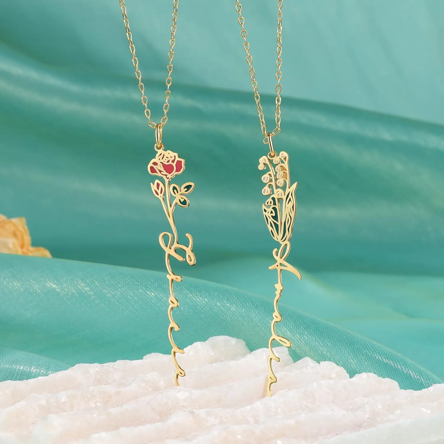 JewelOra Personalized Birth Flower Necklace for Women Custom Any Name Necklace Pendant with Birth Month Flowers Promise Necklace for Women Wife Mother