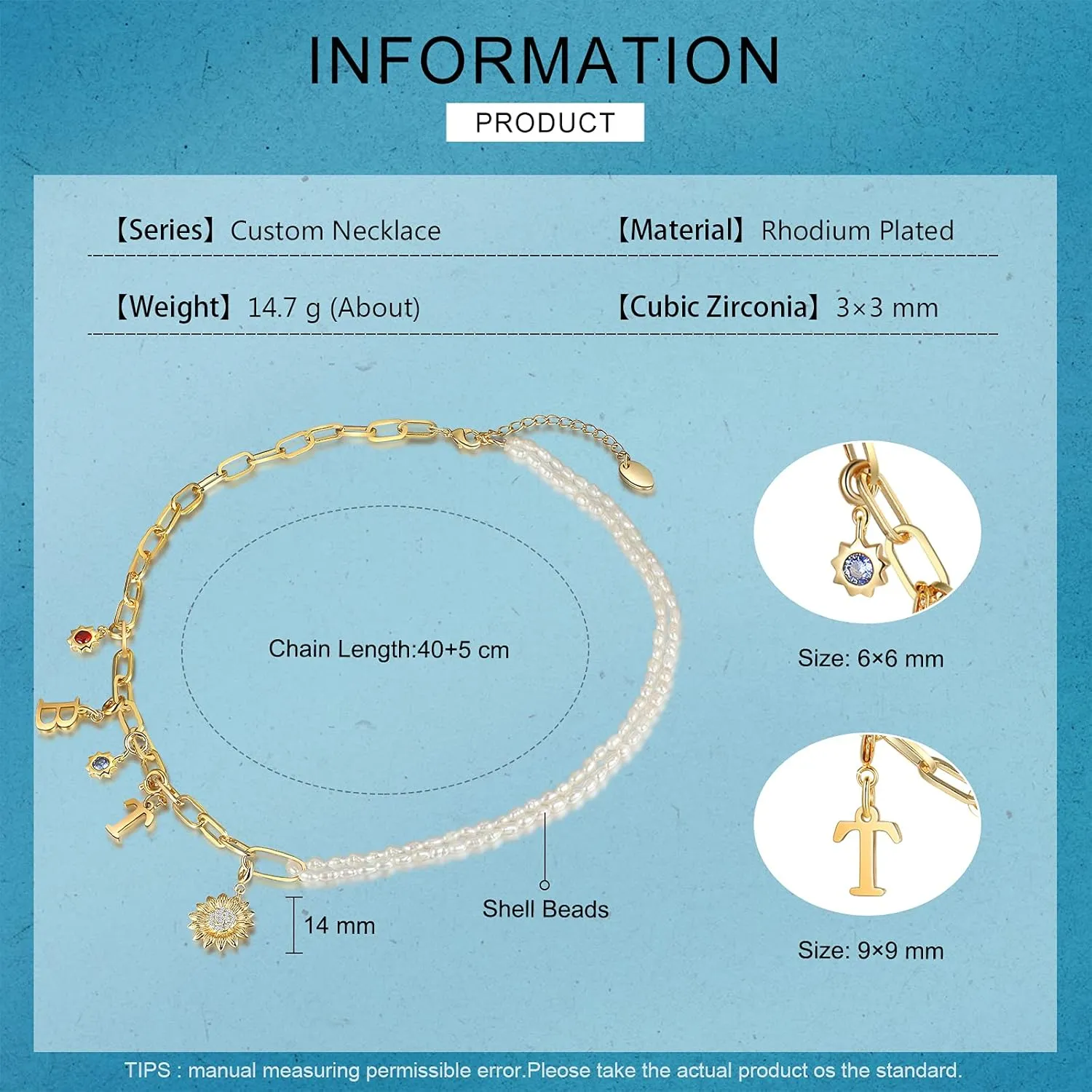 JewelOra Personalized Pearl Necklace for Women Customized Sunflower Letters Necklace Pendant with Simulated Birthstones Name Necklace Pendant Jewelry Gifts for Women Sister Friend
