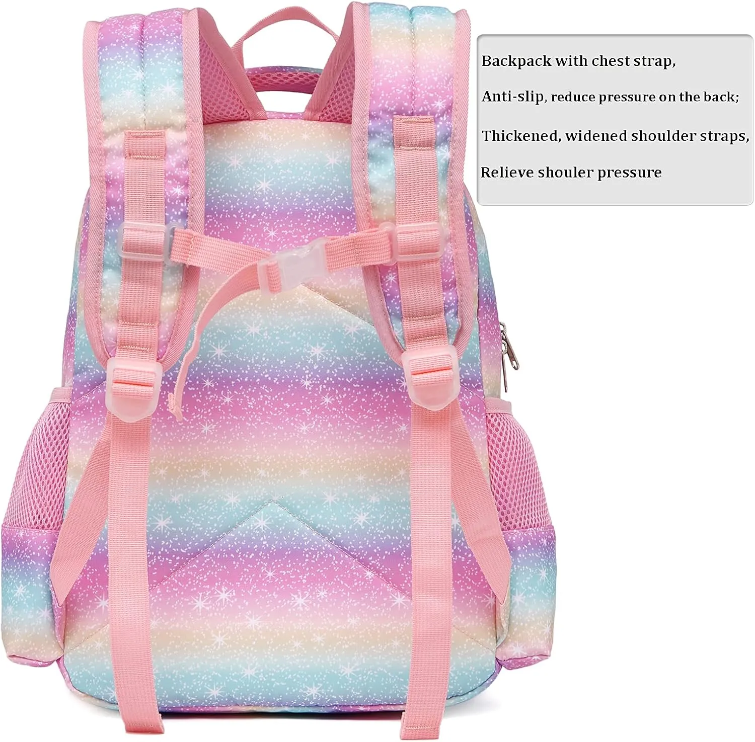 JIANYA Kids Backpack for Girls, Preschool Kindergarten School Bag with Lunch Box & Chest Strap, 15" Tall