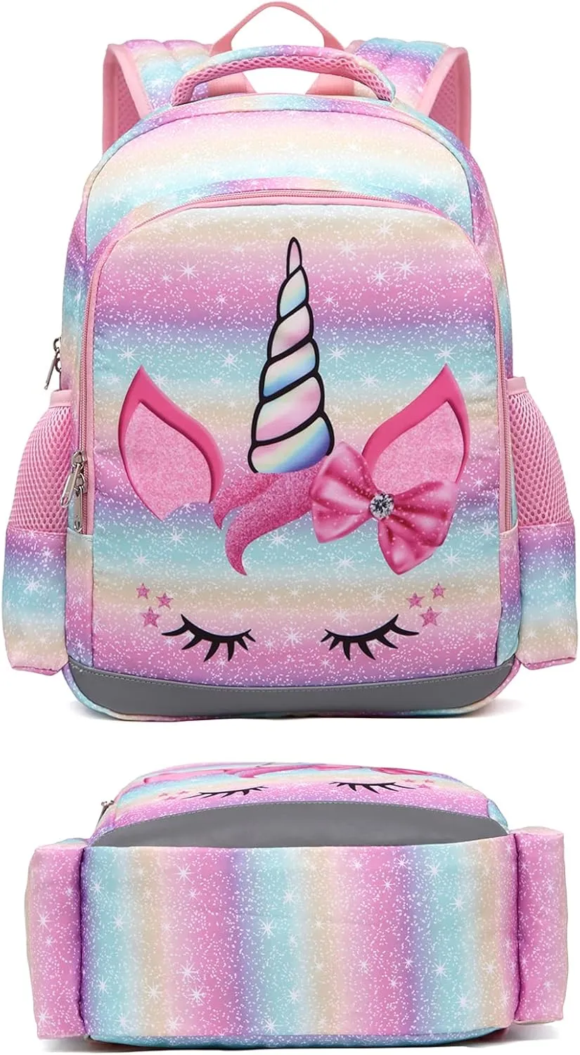 JIANYA Kids Backpack for Girls, Preschool Kindergarten School Bag with Lunch Box & Chest Strap, 15" Tall