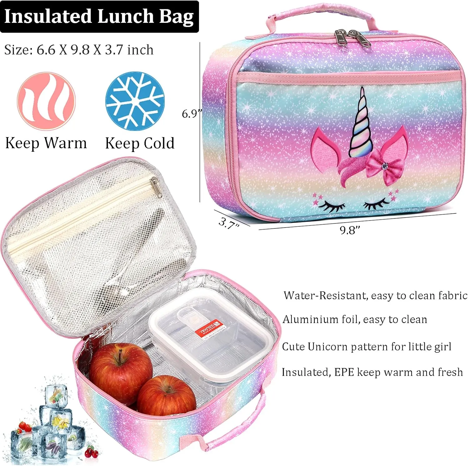 JIANYA Kids Backpack for Girls, Preschool Kindergarten School Bag with Lunch Box & Chest Strap, 15" Tall
