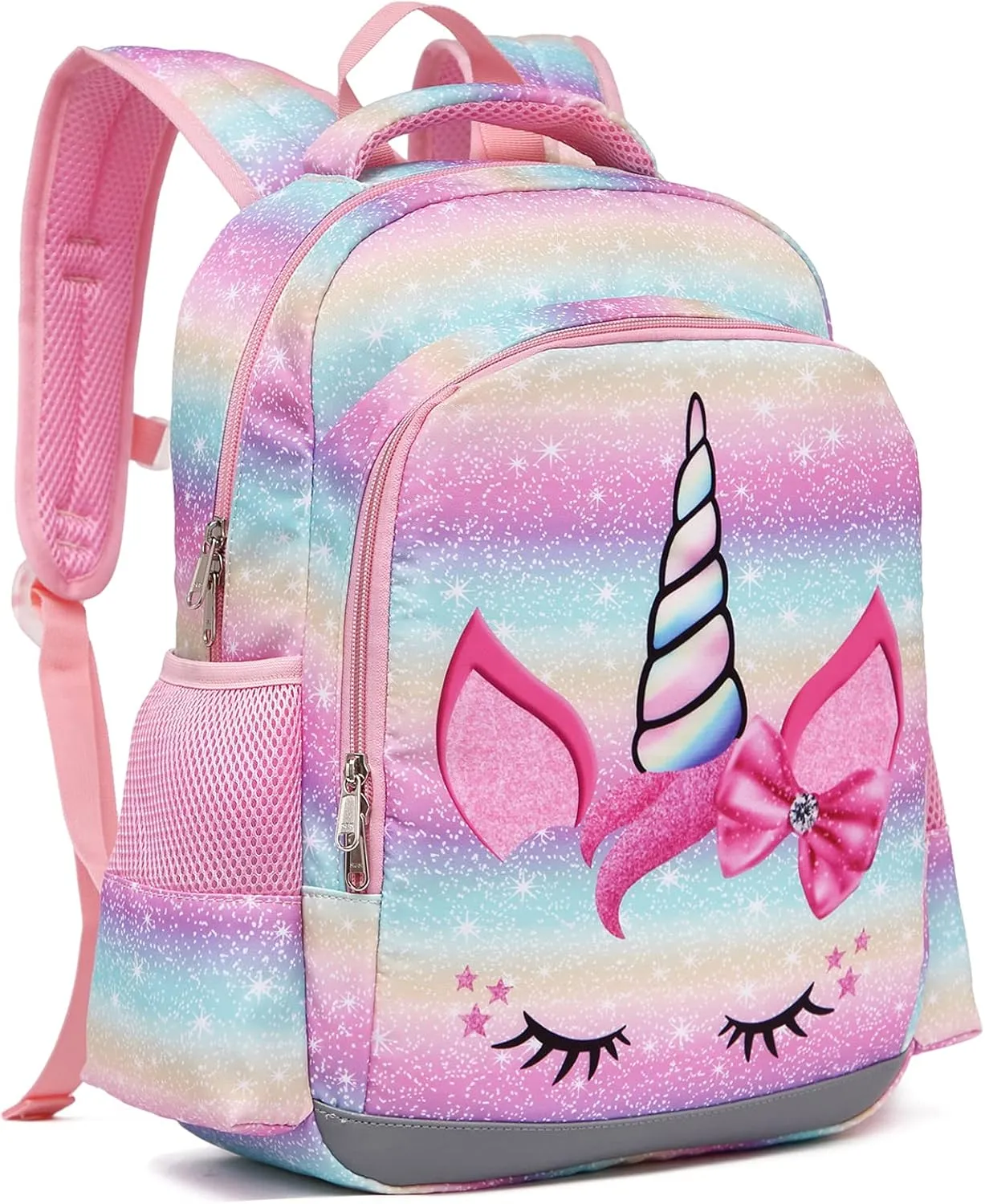 JIANYA Kids Backpack for Girls, Preschool Kindergarten School Bag with Lunch Box & Chest Strap, 15" Tall