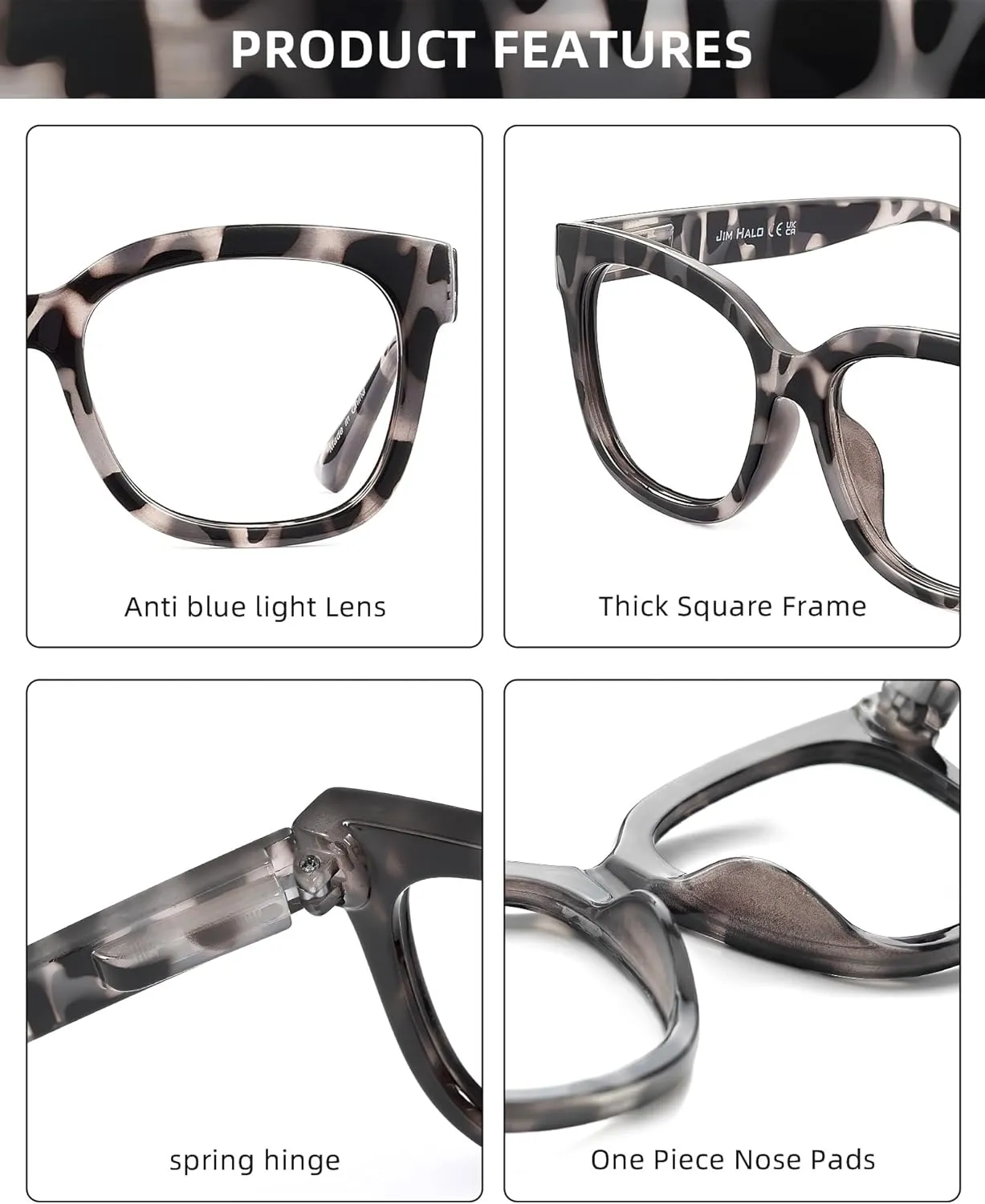 JIM HALO Oversized Blue Light Glasses for Women Square Chunky Bluelight Computer Glasses Reduce Eye Strain