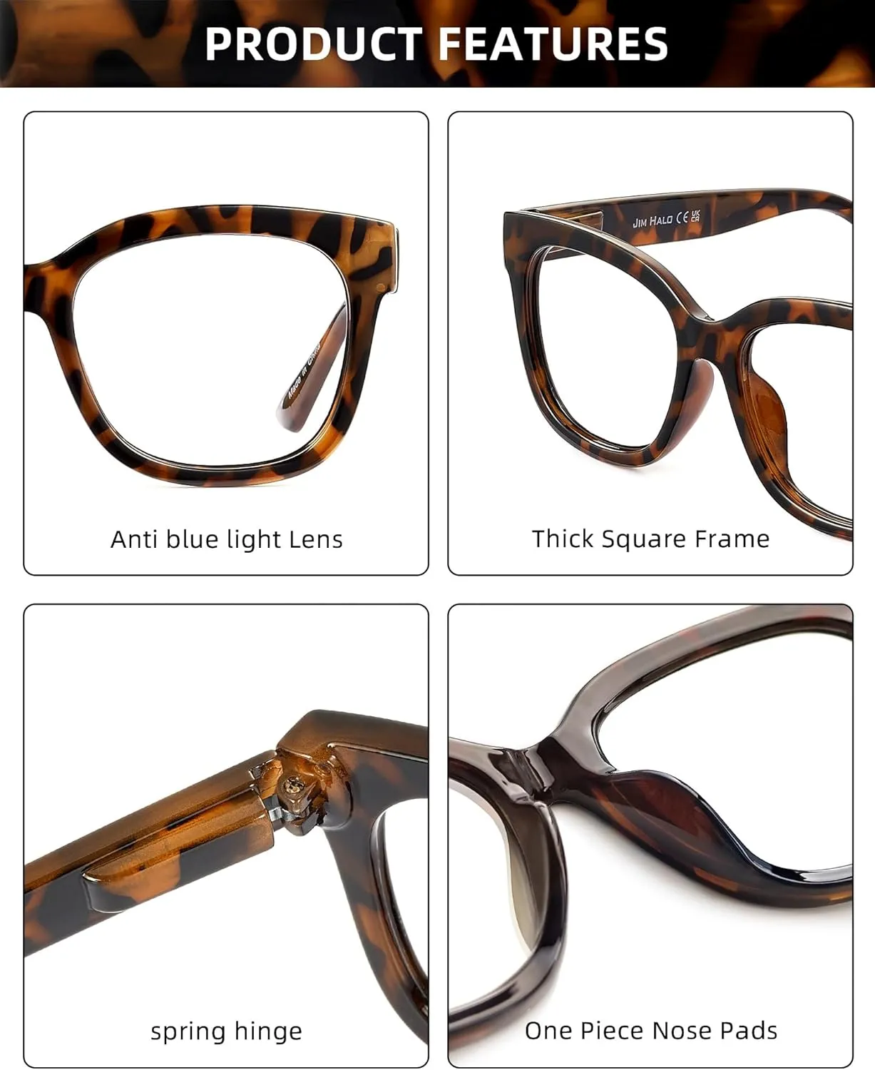 JIM HALO Oversized Blue Light Glasses for Women Square Chunky Bluelight Computer Glasses Reduce Eye Strain