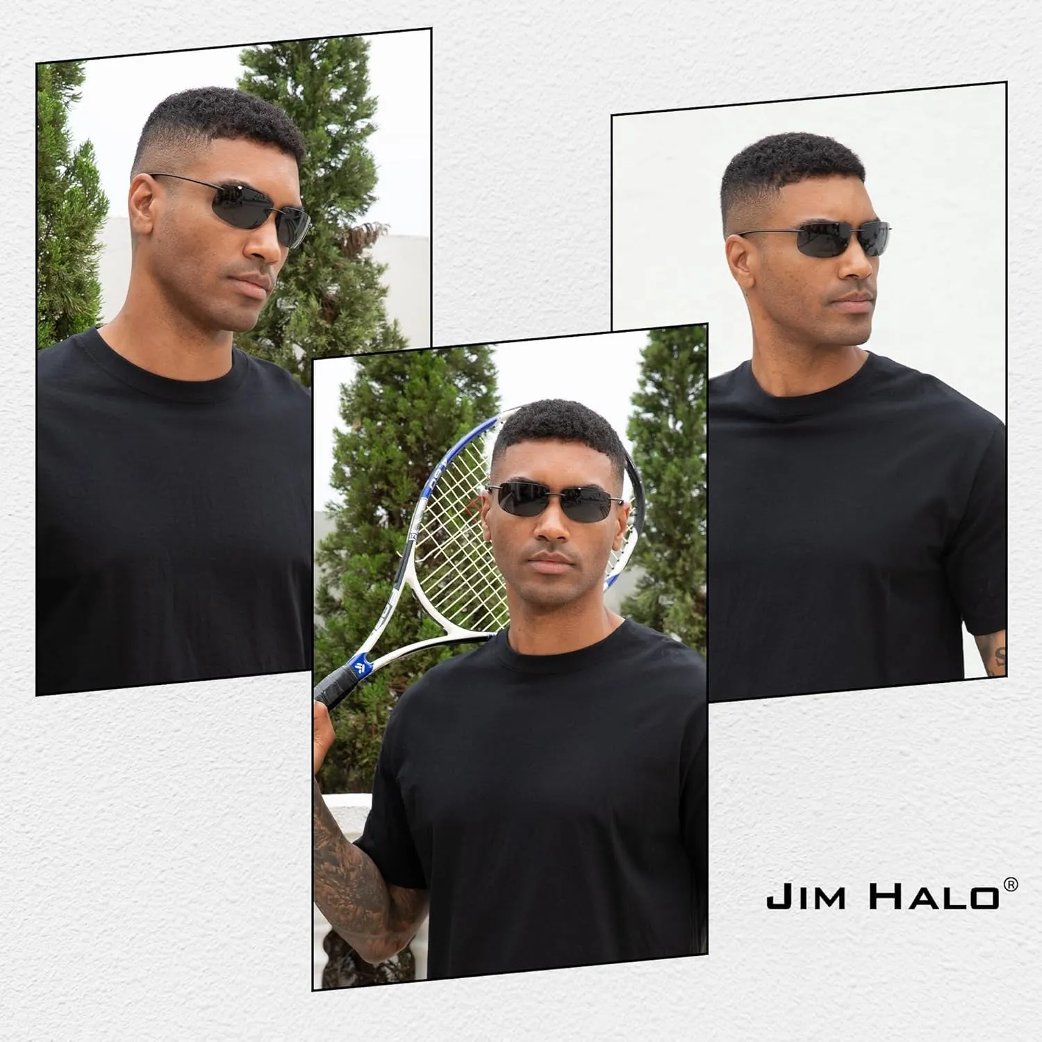 JIM HALO Sport Sunglasses for Men Women TR90 Rimless Frame for Running Fishing Cycling Driving
