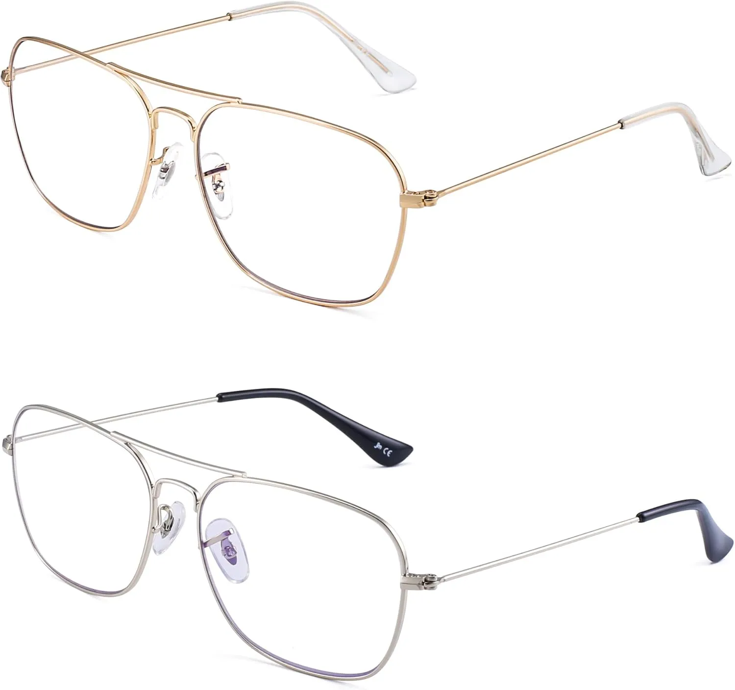 JM 2-Pack Aviator Reading Glasses Women Metal Frame Blue Light Blocking Computer Readers