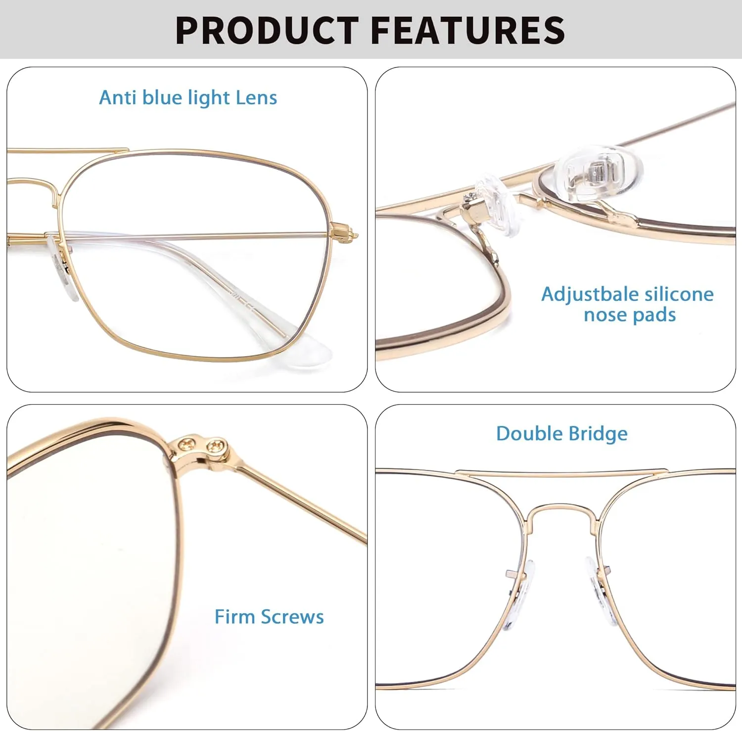 JM 2-Pack Aviator Reading Glasses Women Metal Frame Blue Light Blocking Computer Readers