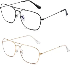 JM 2-Pack Aviator Reading Glasses Women Metal Frame Blue Light Blocking Computer Readers