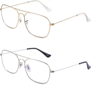 JM 2-Pack Aviator Reading Glasses Women Metal Frame Blue Light Blocking Computer Readers