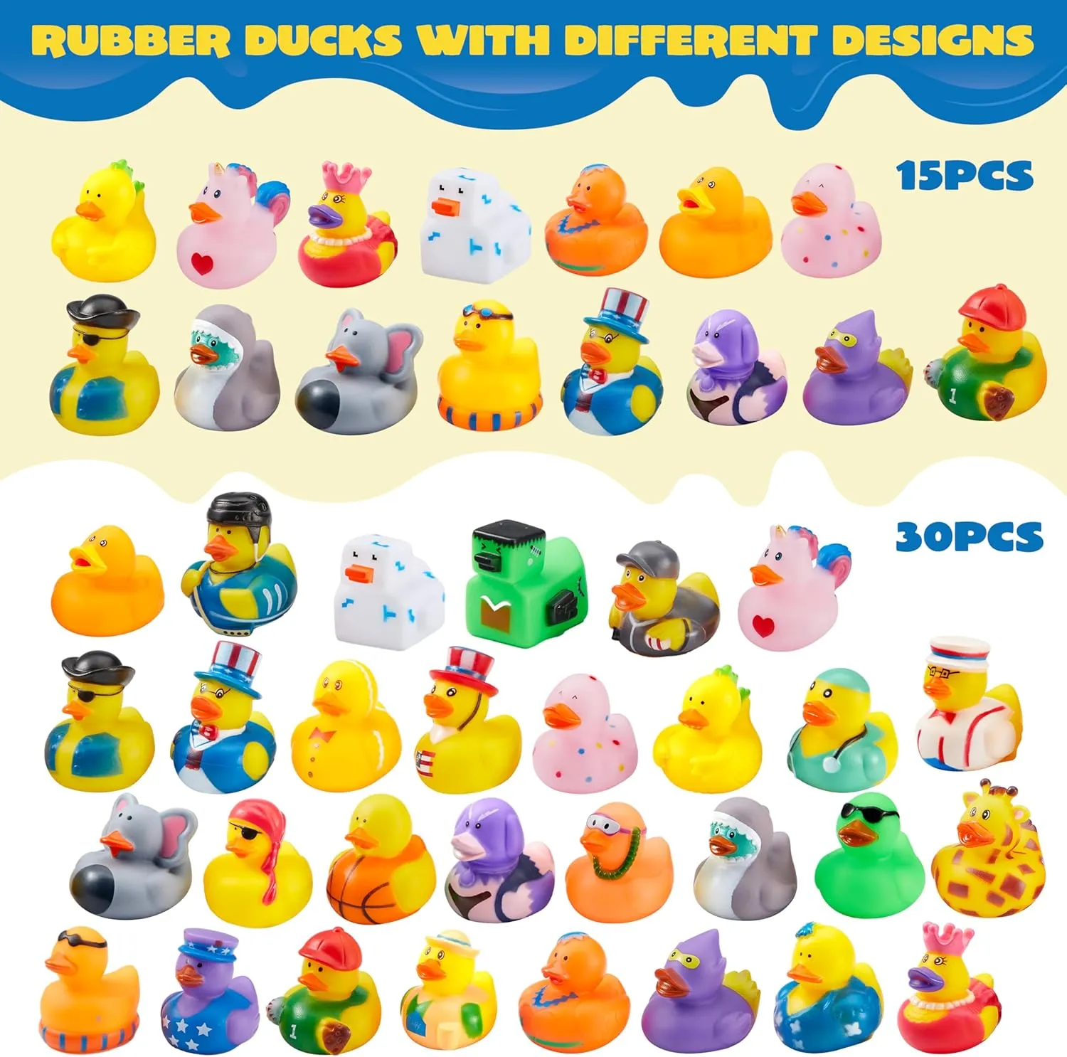 JOYIN 120 Pcs Rubber Ducks, Random Assortment Ducks Bulk with Mesh Carry Bag, Mini Rubber Duckies for Baby Bath Toys, Kids Toddler Summer Pool Toys Birthday Gifts Party Favors
