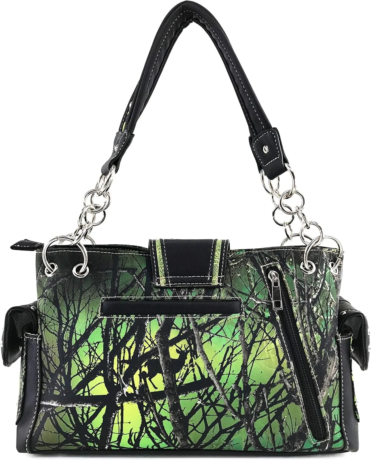 Justin West Camouflage Tree Branches Bling Rhinestone Cross Wings Buckle Crossbody Chain Messenger and Purse