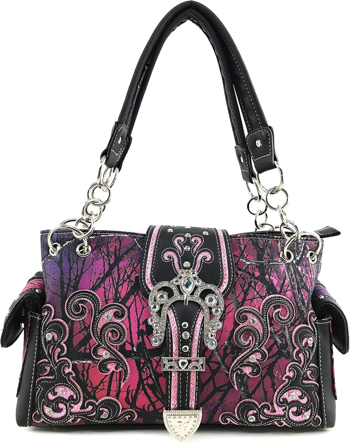 Justin West Camouflage Tree Branches Bling Rhinestone Cross Wings Handbag Purse Messenger Bags and Wallets