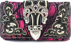 Justin West Camouflage Tree Branches Bling Rhinestone Cross Wings Handbag Purse Messenger Bags and Wallets
