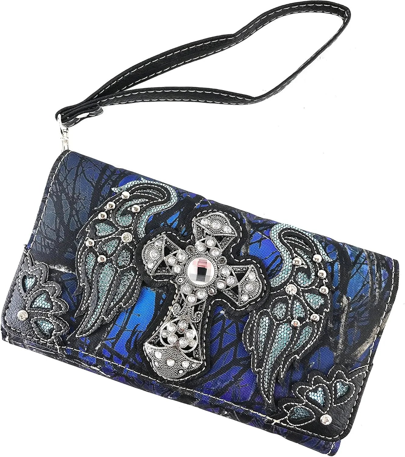 Justin West Camouflage Tree Branches Bling Rhinestone Cross Wings Handbag Purse Messenger Bags and Wallets