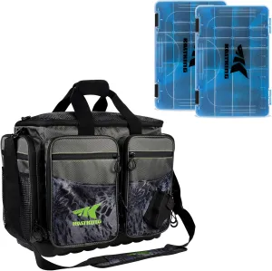 KastKing Fishing Gear & Tackle Bags - Saltwater Resistant Fishing Bags(Blackout,Large) & Bait Vault Camouflage Tackle Box
