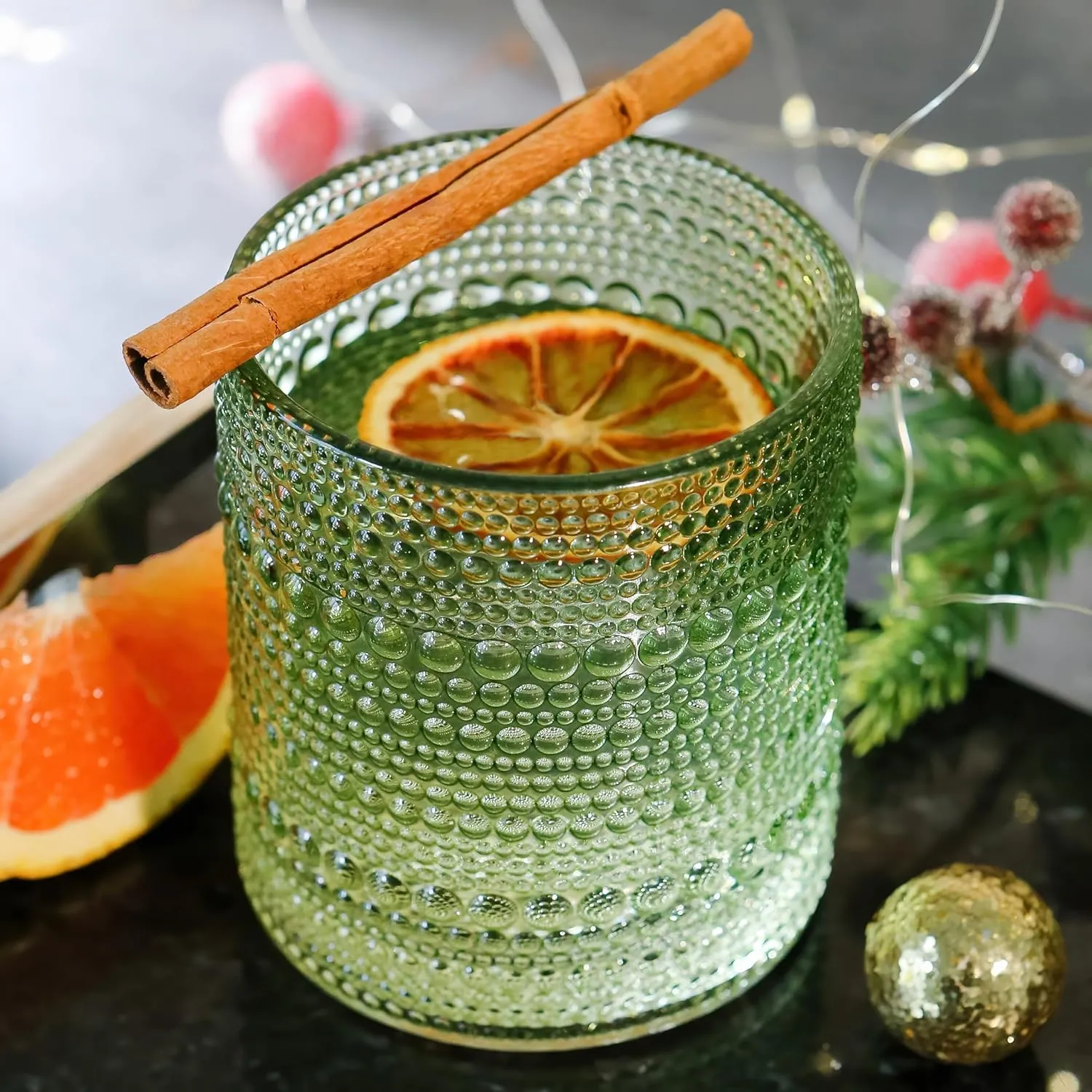 Kate Aspen Sage Green Hobnail Beaded Drinking Glasses Set of 6-10 oz Vintage Glassware Set Cocktail Glass Set, Juice Glass, Water Cups | Makes A Great Hostess Gift or Gift for New Home Owners